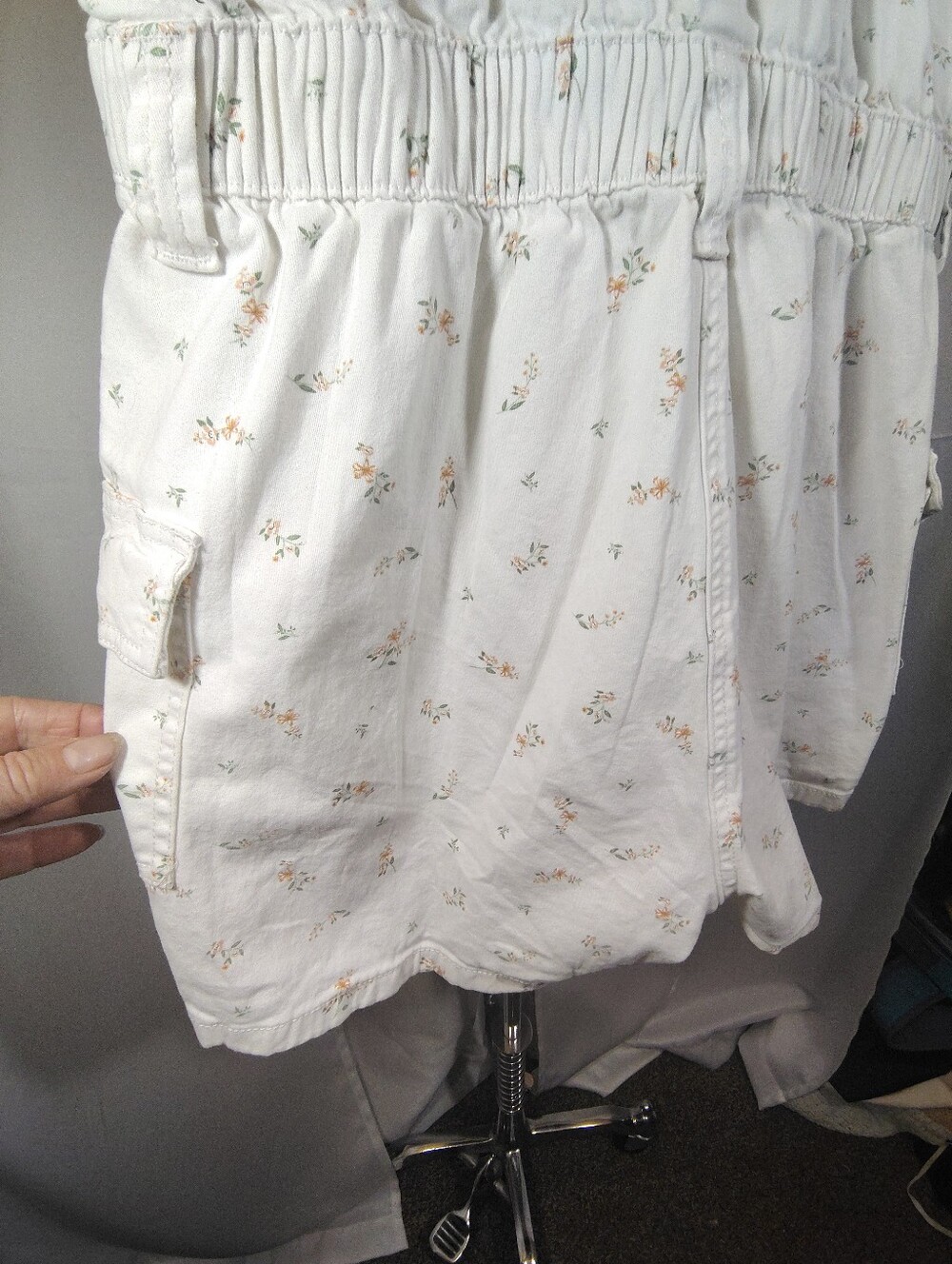 J Crew Romper, Women, Denim White Peach/Green Floral, BttnUp, Collar, Pockets, L - Picture 8 of 14